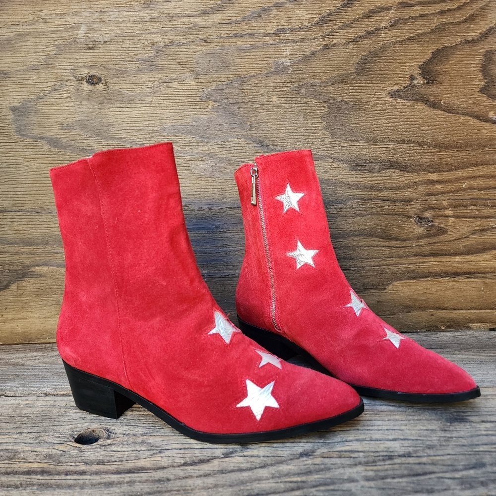 Modern Vice Stars Red Suede Leather Boots Size EUR 38.5 New - Picture 6 of 15